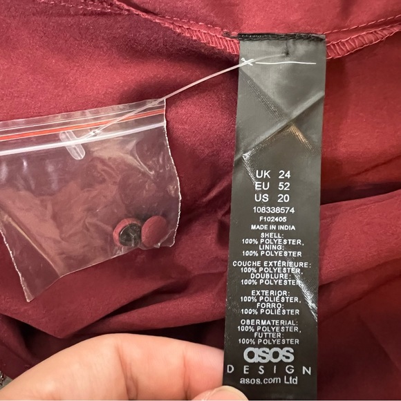 NWT ASOS DESIGN Curve button ruched waist pleated midi dress metallic dobby - Picture 5 of 10